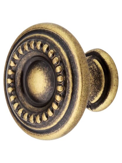 Beaded Round Cabinet Knob - 1 inch Diameter In Antique Brass Dark
